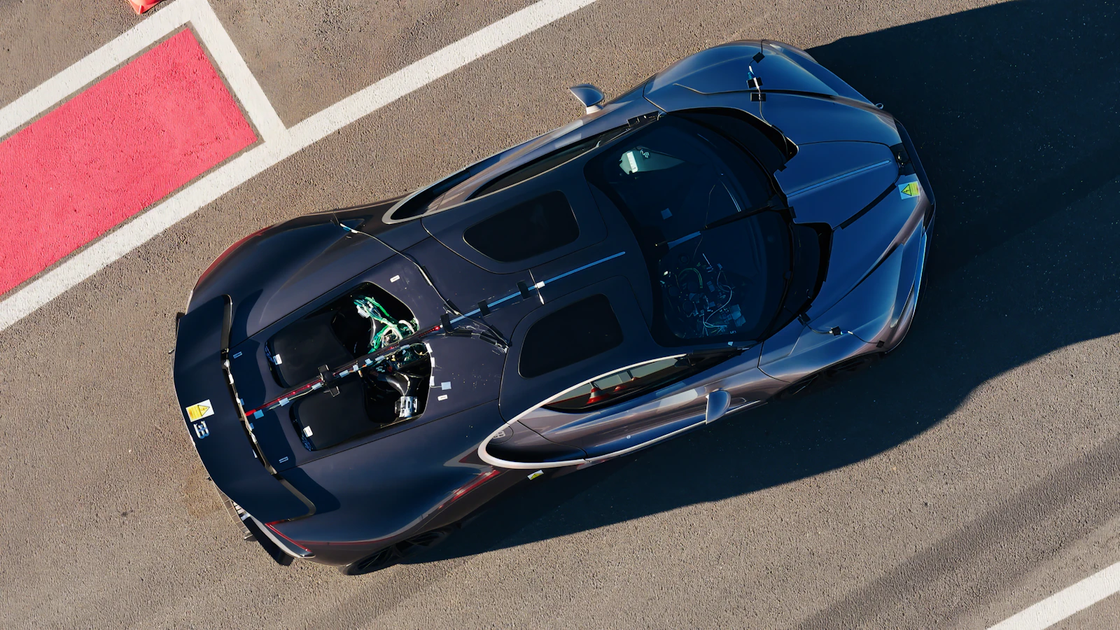 Overhead view of the Bugatti Tourbillon on track in Seville