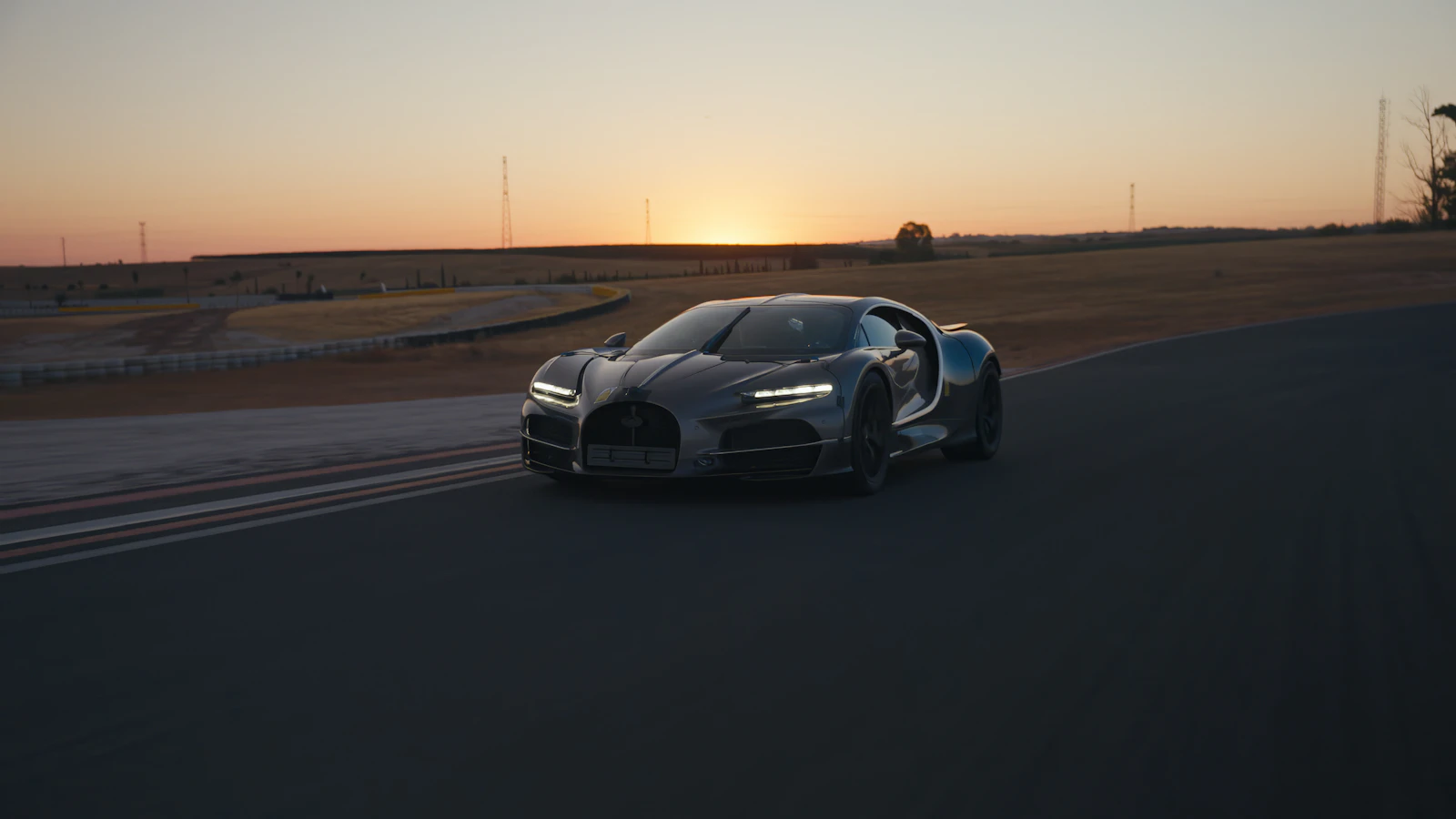Bugatti Tourbillon on track in Seville, Spain, at sunset in summer 2026