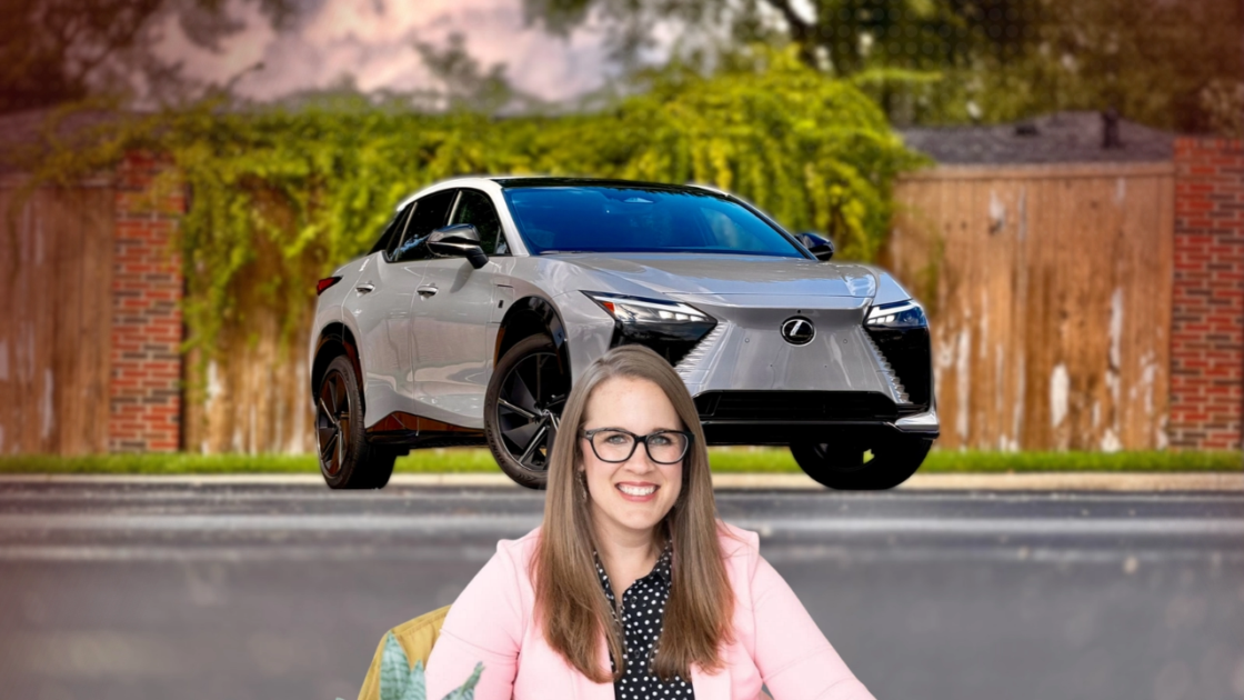 Holli with the 2026 Lexus RZ 550e F SPORT