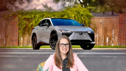 Holli with the 2026 Lexus RZ 550e F SPORT