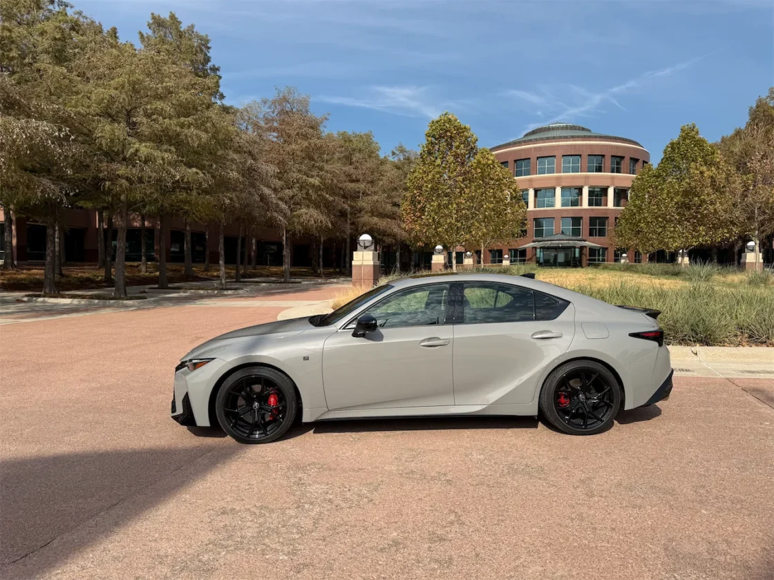 Side profile of a Wind-colored Lexus sport sedan