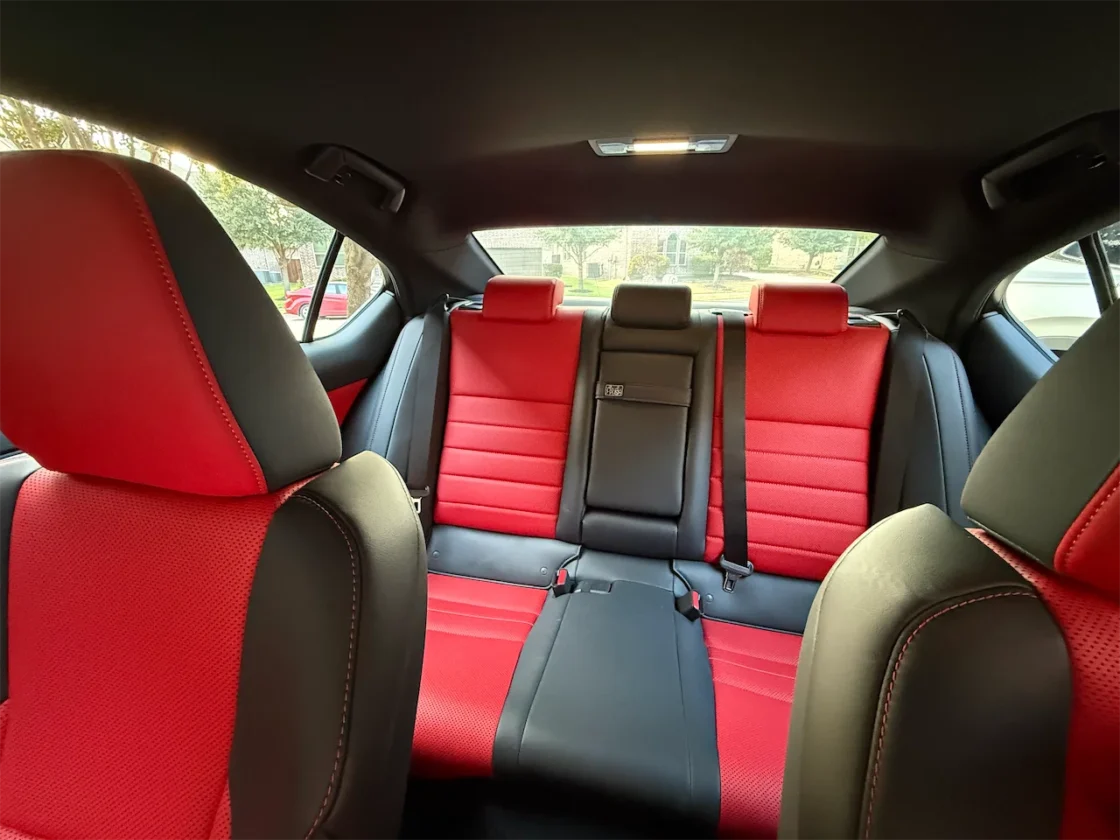 Rear seat of a compact Lexus sport sedan