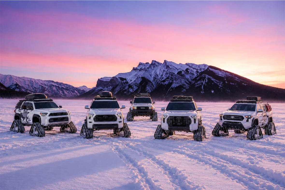 Toyota Snowhunter concept lineup on snow tracks