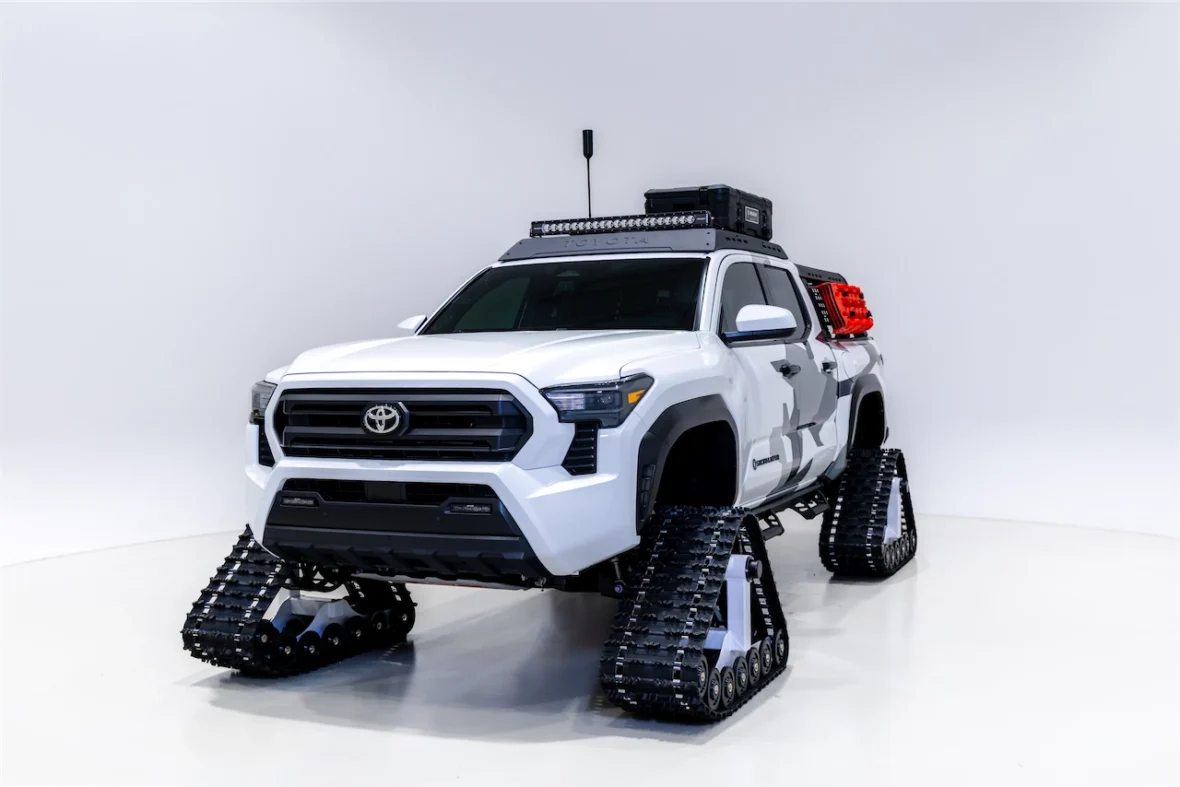 Tacoma pickup concept on white snow tracks
