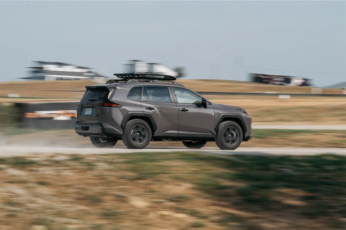 2026 Toyota RAV4 PHEV Woodland at speed on a rally course