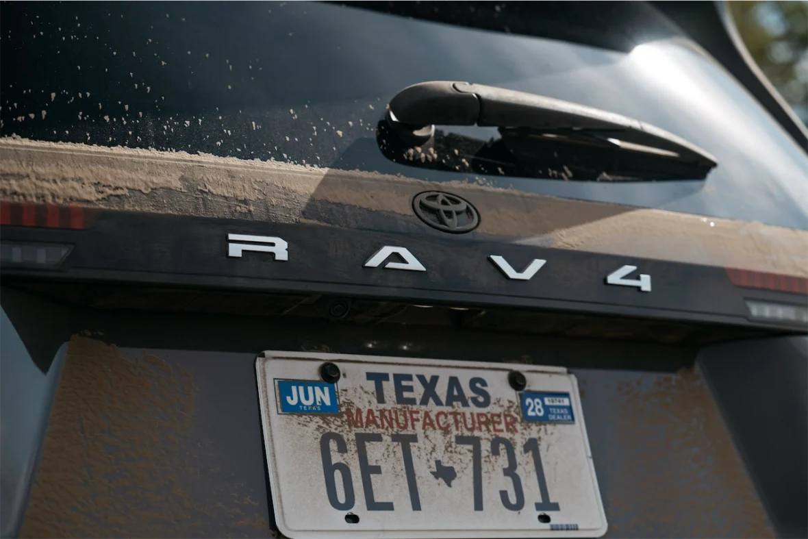 Dusty RAV4 badge on the liftgate
