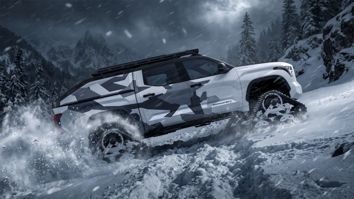 Tundra pickup concept on white snow tracks