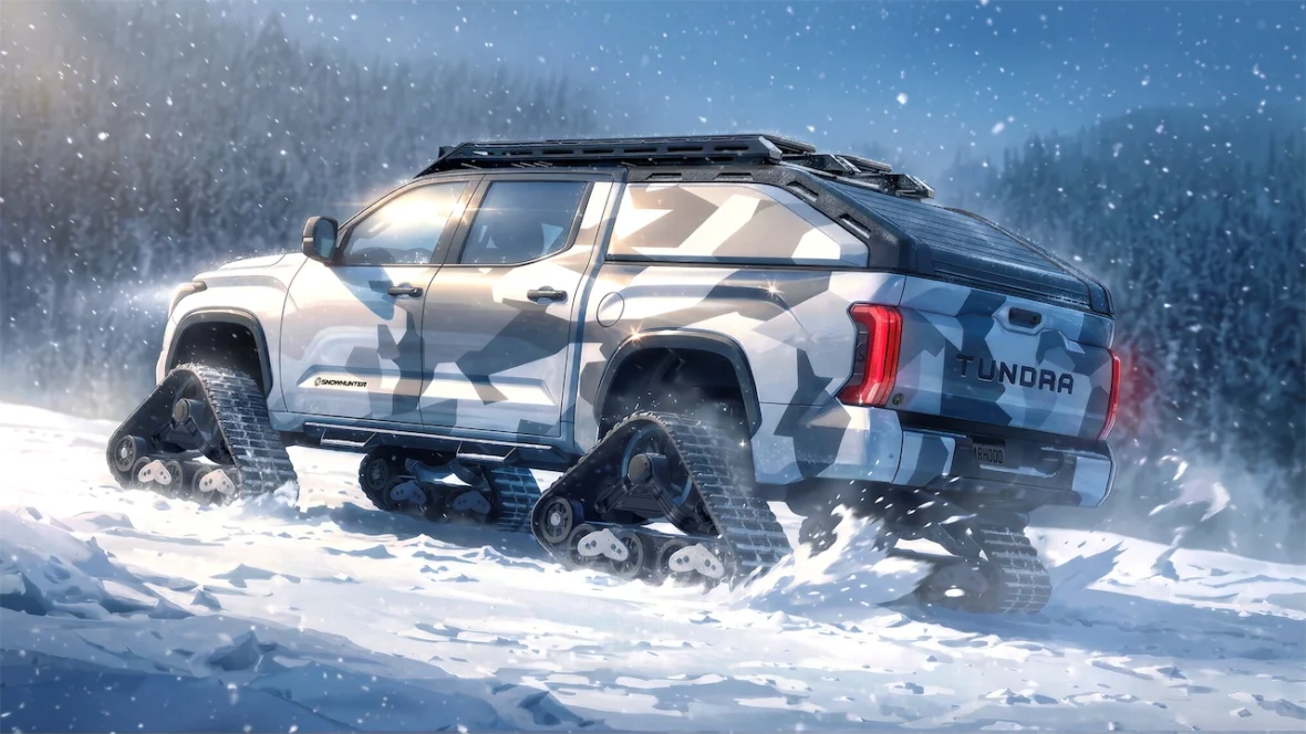 CALTY rendering of the Toyota Tundra Snowhunter with the TrailLift Pro rack system over the bed