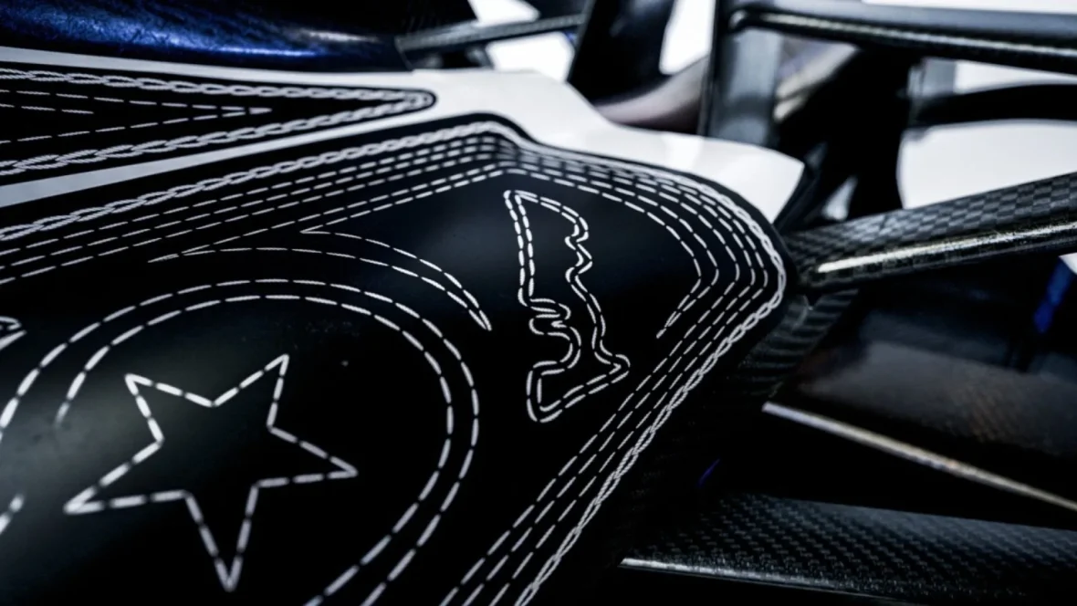 Close-up of stitched star detail on the Cadillac Formula 1 Texas livery