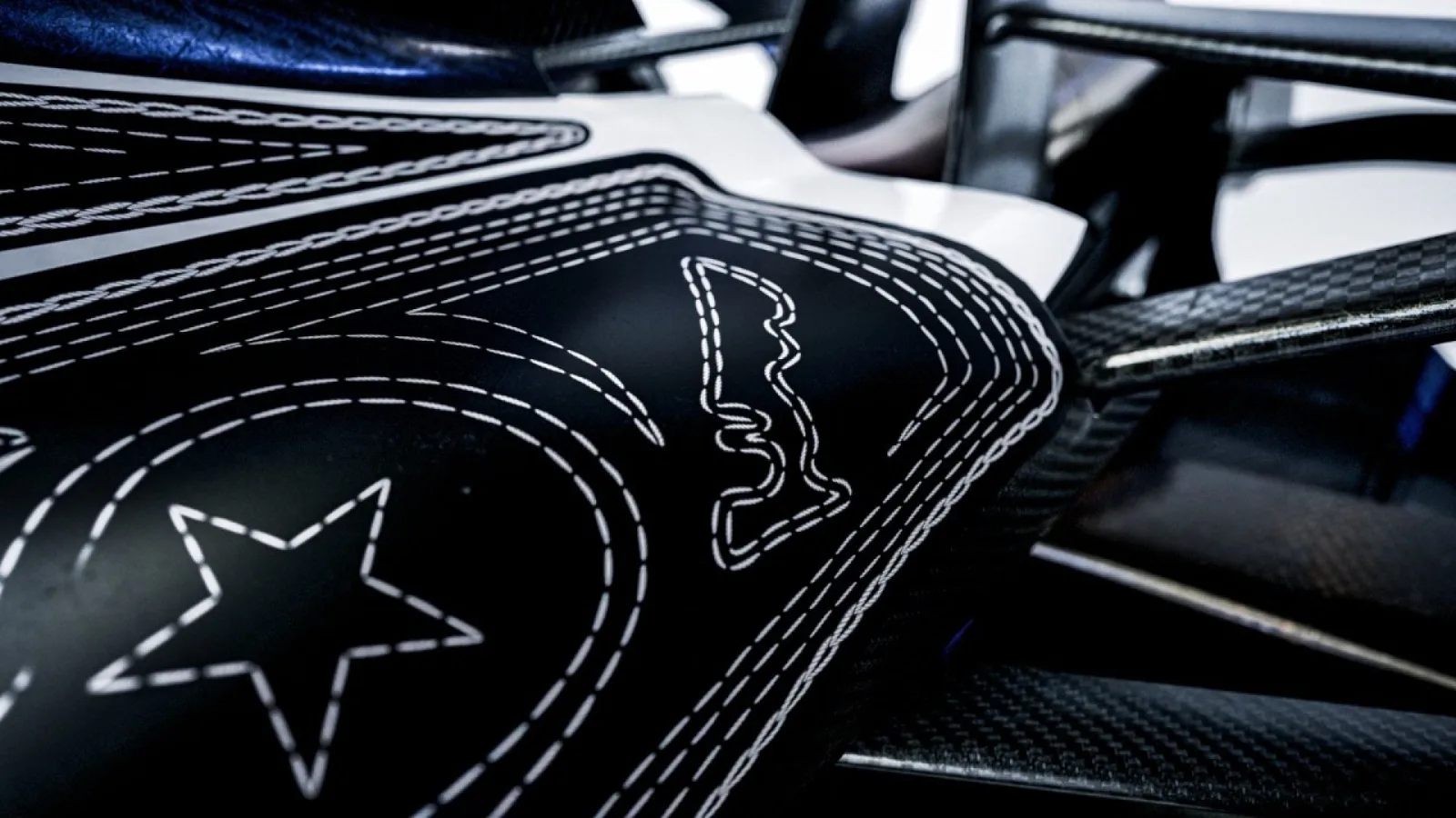 Close-up of stitched star detail on the Cadillac Formula 1 Texas livery