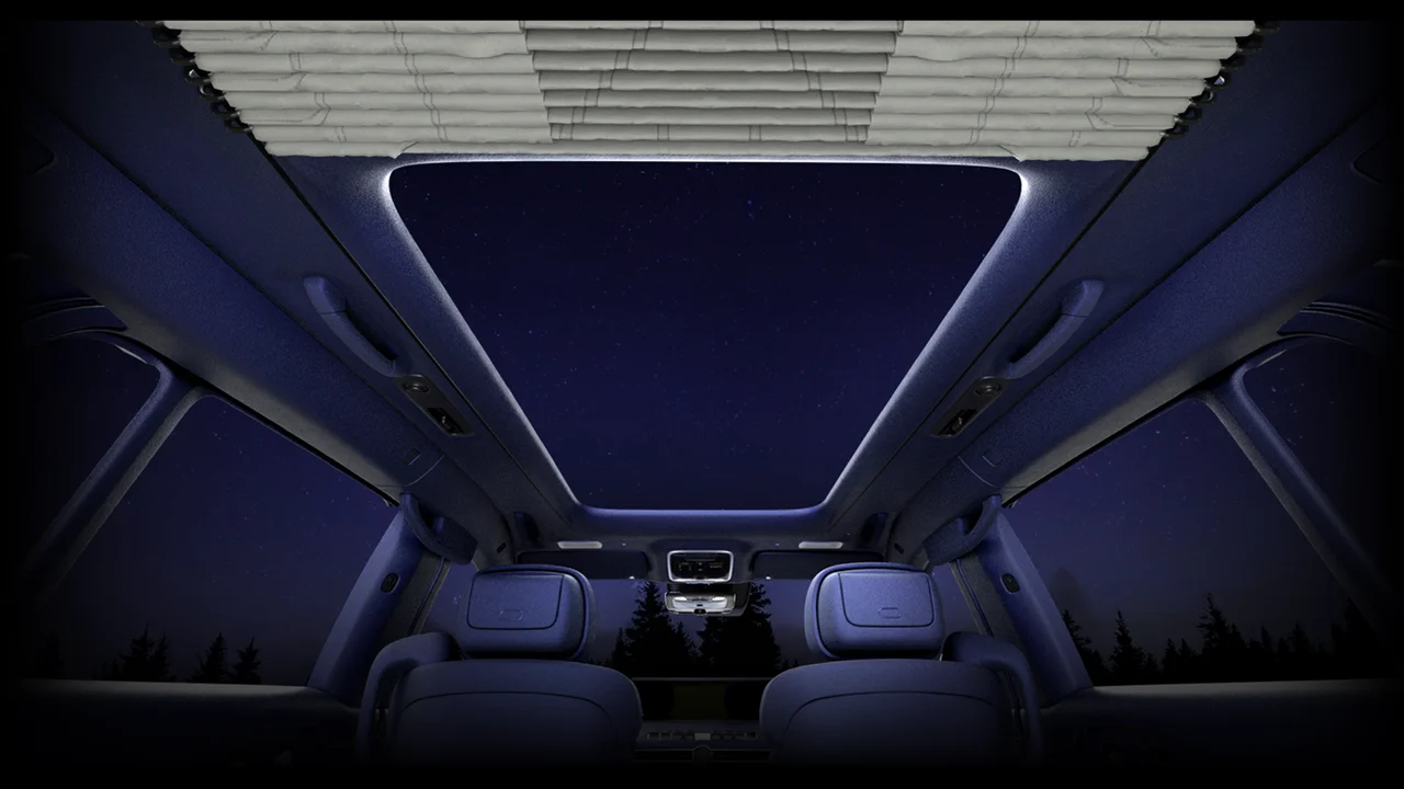 Genesis GV90 cabin under its full glass roof